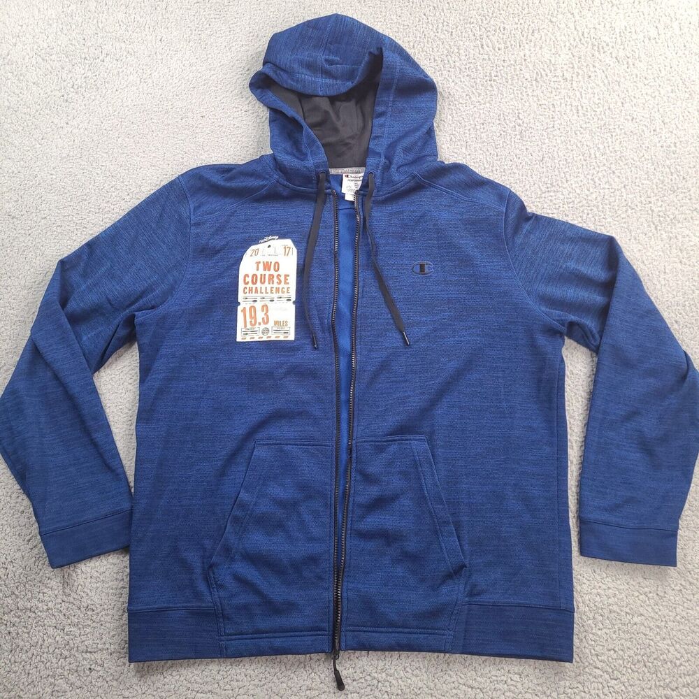 Disney Run Champion Performance Jacket Hoodie XL Mickey Blue Broken Zipper